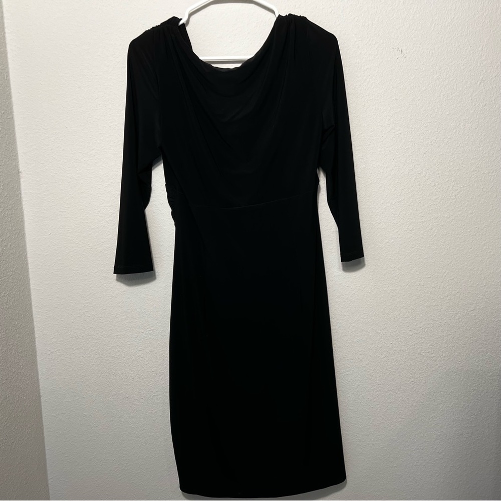 Lauren By Ralph Lauren Jersey Knit Mock Wrap Dress Black Dress Size 10 - Picture 3 of 6